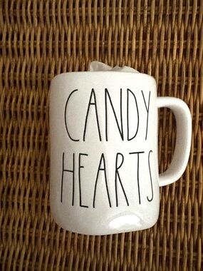 Rae Dunn Cream Ceramic Mug with 'CANDY HEARTS' Black Letters Gift W/Purchase